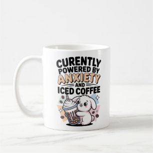 Caneca De Café Atualmente Energizado por Ansiedade e Café Gelado