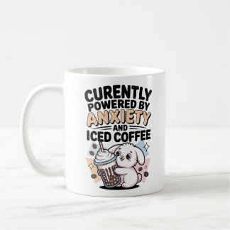 Caneca De Café Atualmente Energizado por Ansiedade e Café Gelado