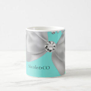 Caneca De Café Audrey Garota Moderno Azul Grande Laço Branco Diam