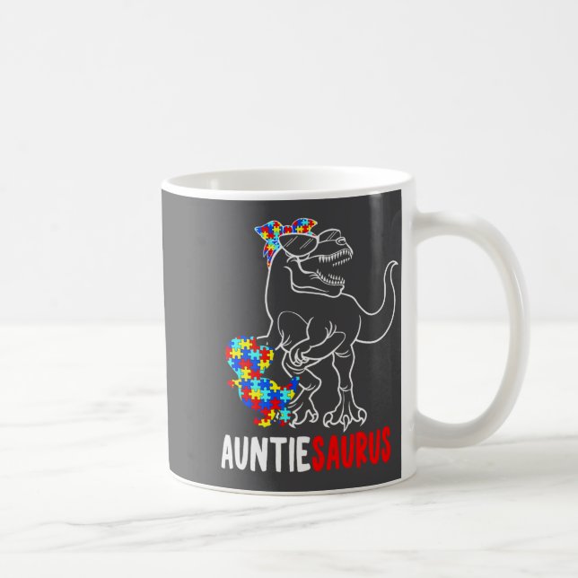 Caneca De Café Auntiesaurus T Rex Dinosaur Autism Awareness Aunti (Direita)