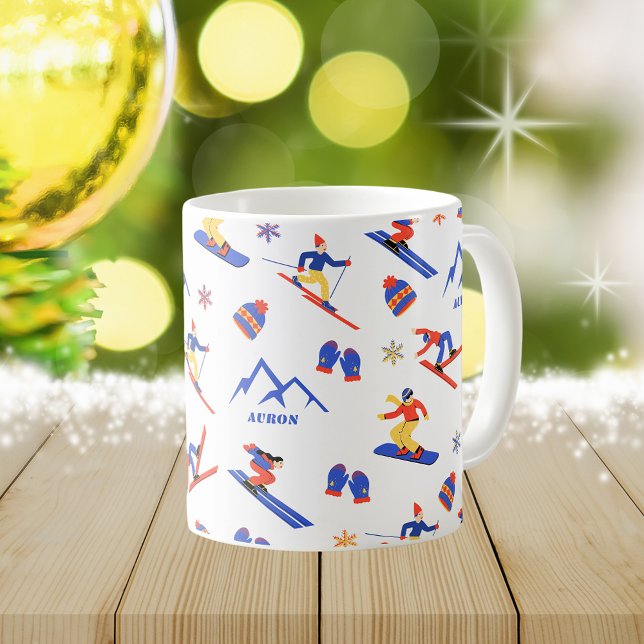 Caneca De Café Auron Mercantour France Ski Snowboard Pattern (Auron Mercantour France ski snowboard winter snow vacation christmas holidays mug)