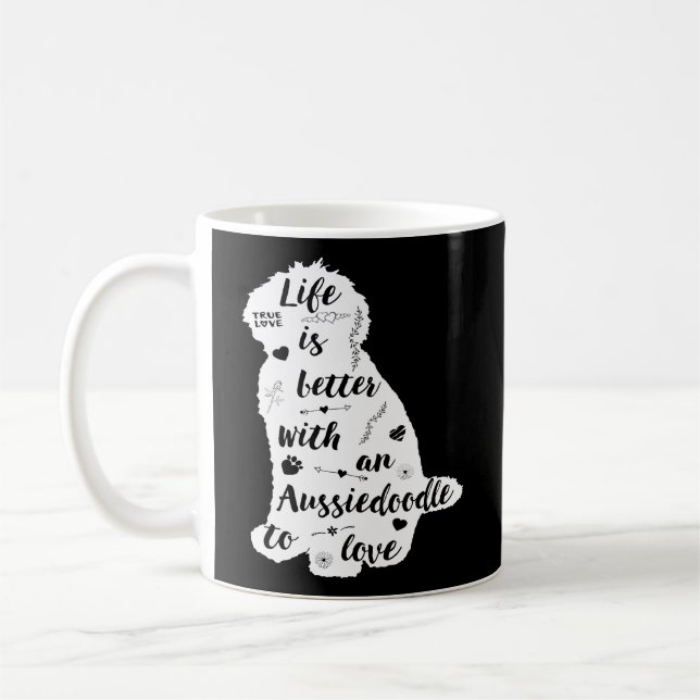 Caneca De Café Aussiedoodle Shirt Design Para Aussiedoodle Dog Lo (Esquerda)