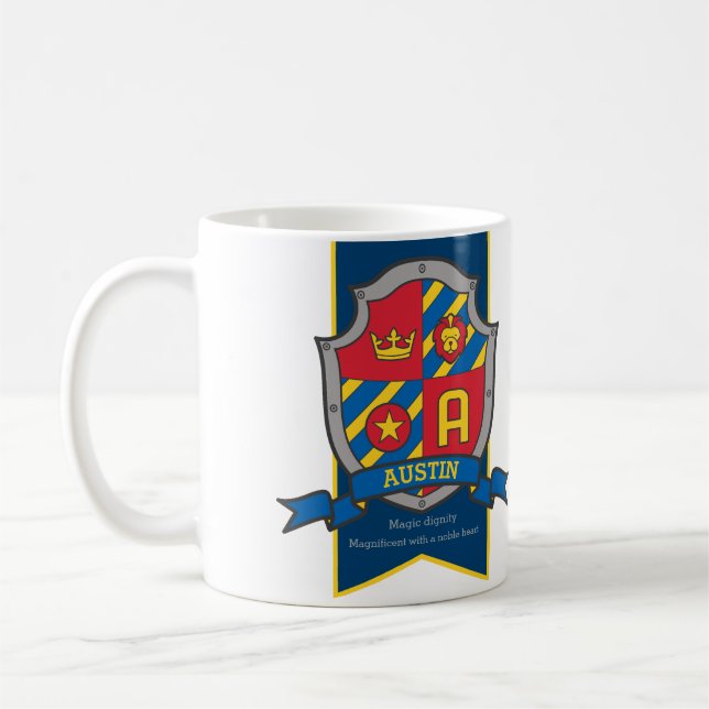 Caneca De Café Austin knight shield Red Blue name significa A can (Esquerda)