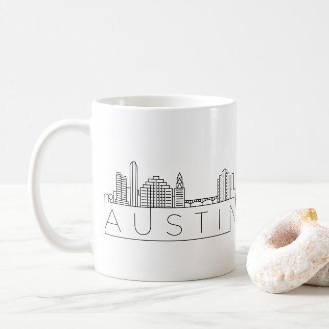 Caneca De Café Austin (Texas)| Linha Skyline Estilizada da Cidade (Com Donut)