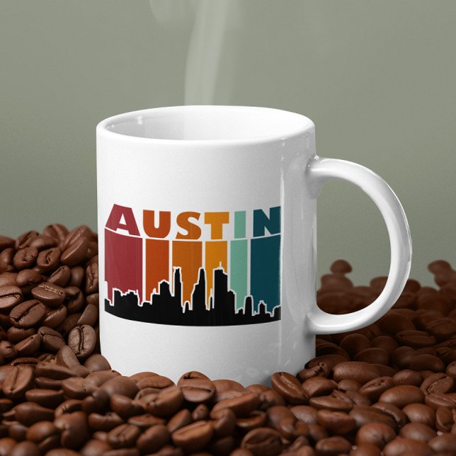 Caneca De Café Austin Texas Retro Sunset Cityscape (austin texas retro vintage sunset coffee mug)