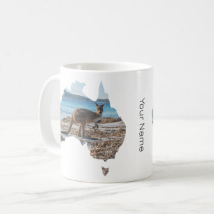 Caneca De Café Austrália Shape Kangaroo na foto da praia