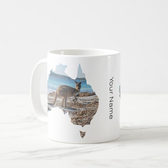 Caneca De Café Austrália Shape Kangaroo na foto da praia (Frente Esquerda)
