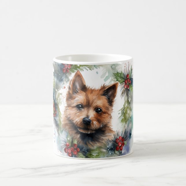 Caneca De Café Austrália Terrier Christmas Wreath Festivo Pup (Centro)