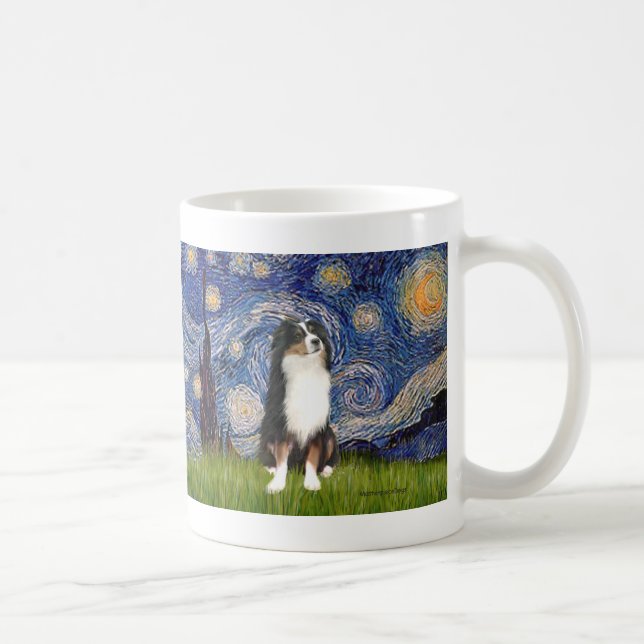 Caneca De Café Australian Shepherd (Tri2) - Noite Estrelada (Direita)