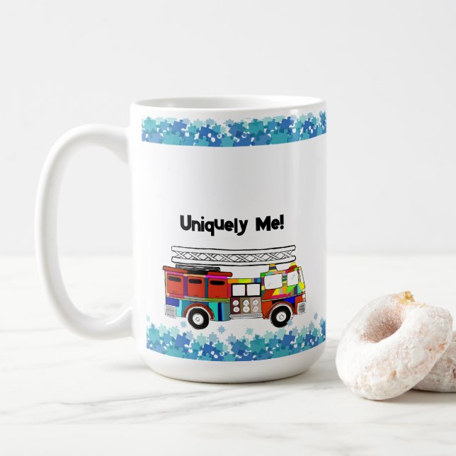 Caneca De Café Autism Firecaminhão quebra-cabeça (Com Donut)
