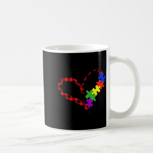 Caneca De Café Autism Puzzle Buffalo Plaid Love Christmas Graphic (Direita)