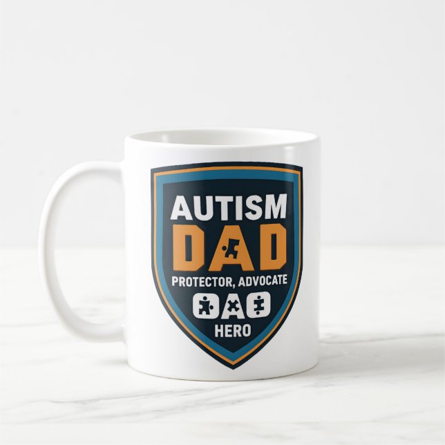 Caneca De Café Autismo Awarenes Pai: Protetor, Advogado, Herói (Esquerda)
