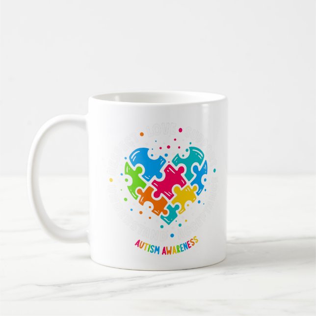 Caneca De Café Autismo Consciência Respeite o Apoio ao Amor (Esquerda)