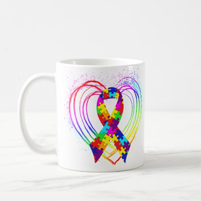 Caneca De Café Autismo Ribbon em Coração: (Esquerda)