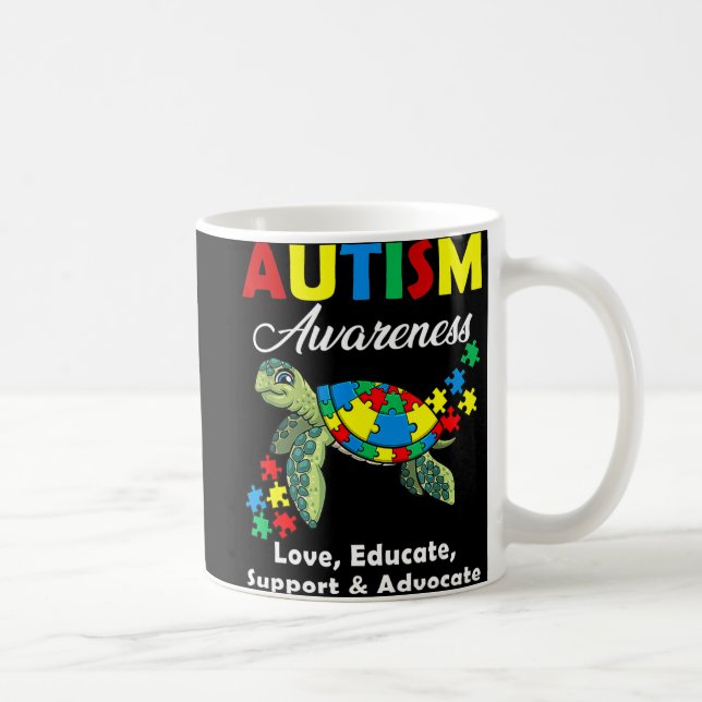 Caneca De Café Autismo Sensibilização Tartarugas Quebra-cabeça Mã (Direita)