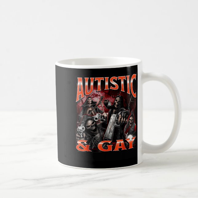 Caneca De Café Autistic And Gay Funny Hard Skeleton Meme Bootleg  (Direita)