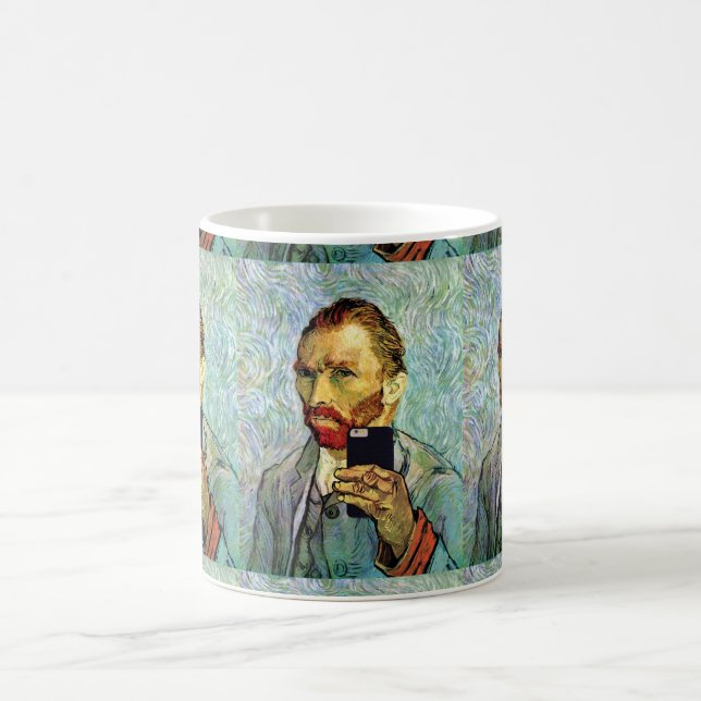 Caneca De Café Autorretrato de Vincent Van Gogh com celular selfi (Centro)