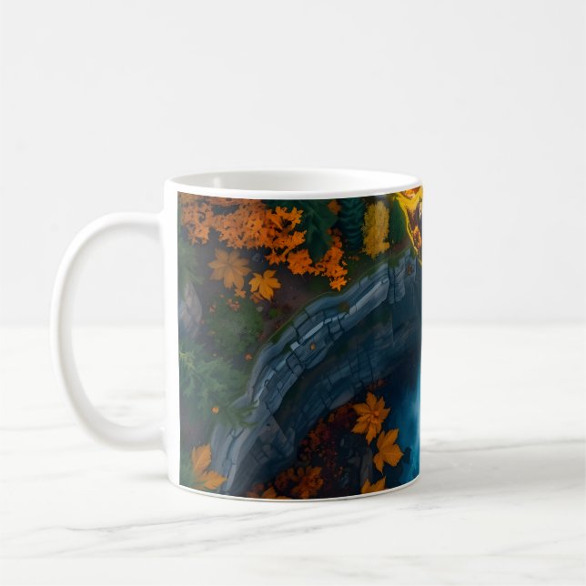 Caneca De Café Autumn Canyon Waterfall – Vibrant Fall Forest Land (Esquerda)