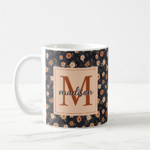 Caneca De Café Autumn Dark Moody Terracotta Floral Monograma