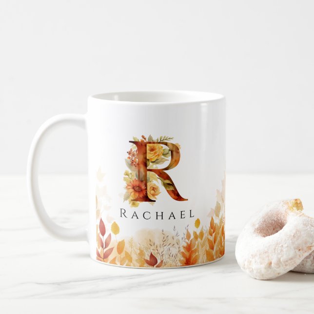 Caneca De Café Autumn Deixa Russo Cair Monograma - Letra R (Com Donut)