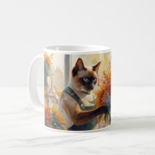 Caneca De Café Autumn Fall Siamese Cat florist arranjando flores