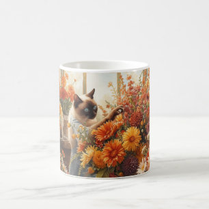 Caneca De Café Autumn Fall Siamese Cat florist arranjando flores