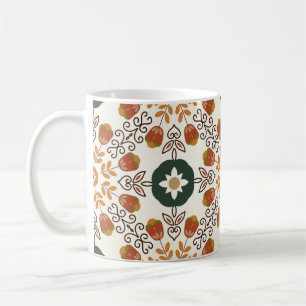 Caneca De Café Autumn Floral Geométrico, Vintage Invisível.
