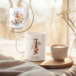 Caneca De Café Autumn Garden Wildflower Monograma - Letra J