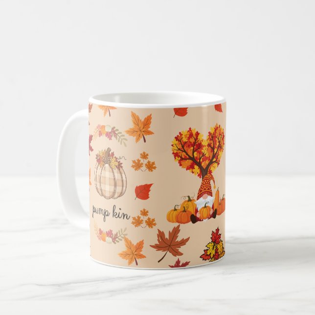 Caneca De Café Autumn Gnome Pumpkin Fall Art Print (Frente Esquerda)