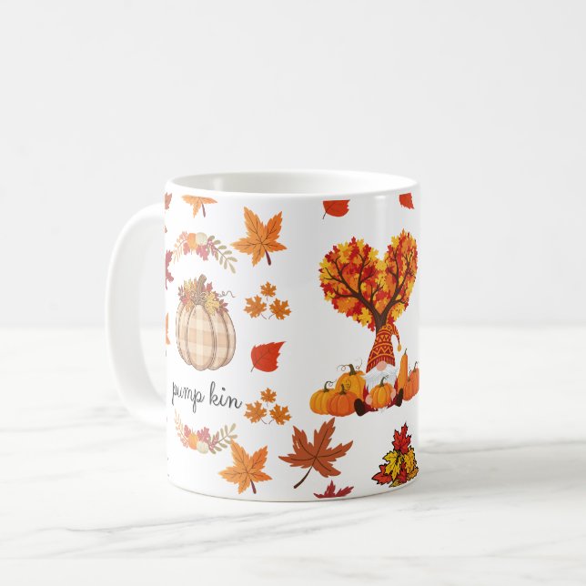 Caneca De Café Autumn Gnome Pumpkin Fall Art Print (Frente Esquerda)
