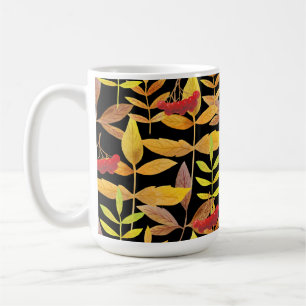 Caneca De Café Autumn Leaves e Berries Black Background