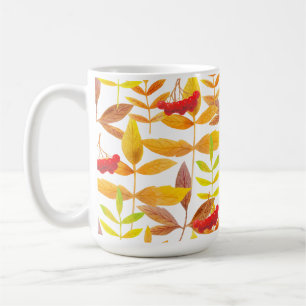 Caneca De Café Autumn Leaves e Berries White Background