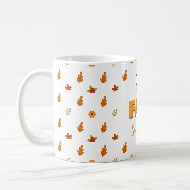 Caneca De Café Autumn Leaves Flowers Padrão Hello Fall Name (Esquerda)