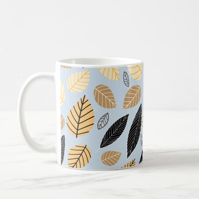 Caneca De Café Autumn Leaves: Fundo Azul Invisível (Esquerda)