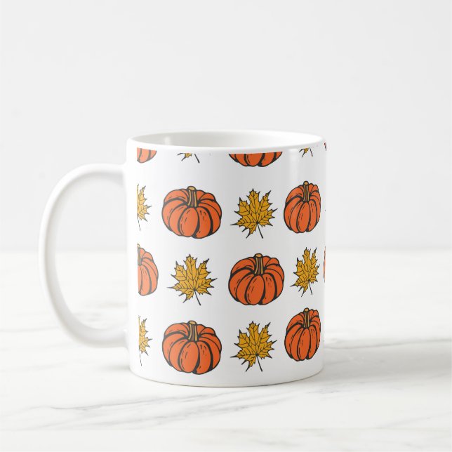 Caneca De Café Autumn Leaves: Padrão de Abóbora Desenhado À Mão (Esquerda)