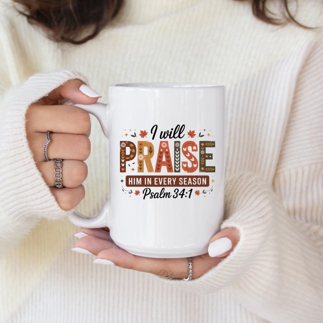 Caneca De Café Autumn Psalm 34:1 Coffee Mug (Personalize this cute Psalm 34:1 coffee mug. )