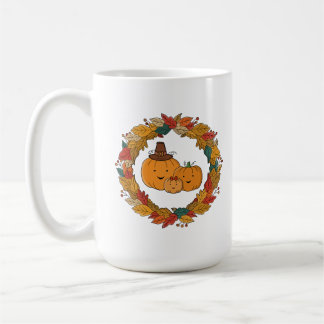 Caneca De Café Autumn Pumpkin Family Wreath