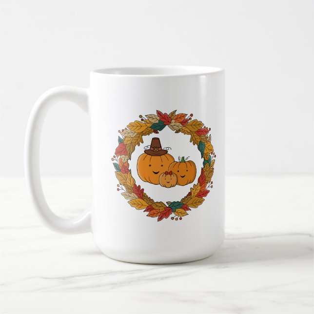 Caneca De Café Autumn Pumpkin Family Wreath (Esquerda)