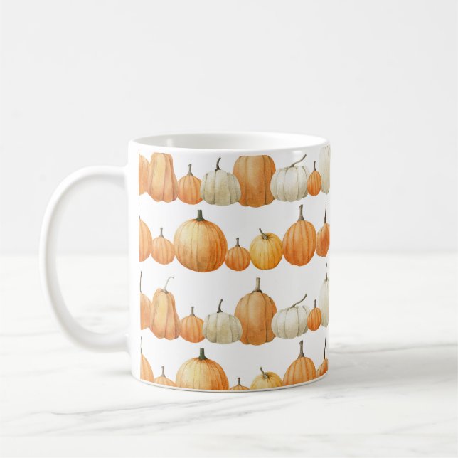 Caneca De Café Autumn Pumpkin: Padrão de Ilustração de Aquarelas (Esquerda)