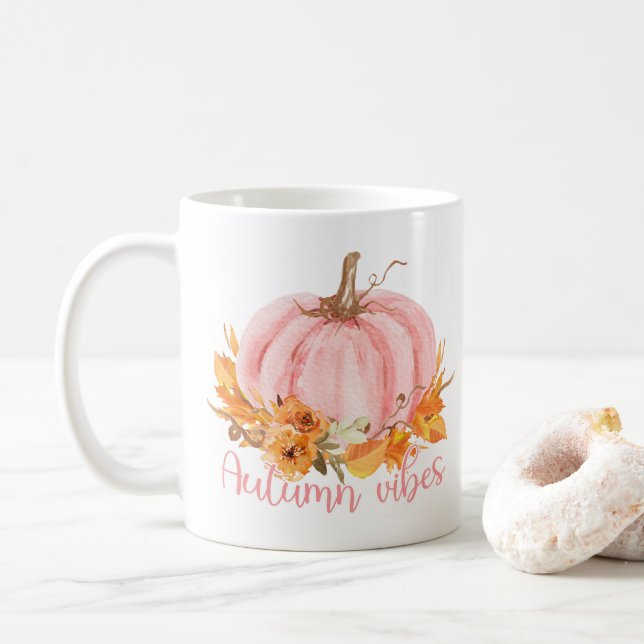 Caneca De Café Autumn Vibes Pink Pumpkin Coffee Mug (Com Donut)