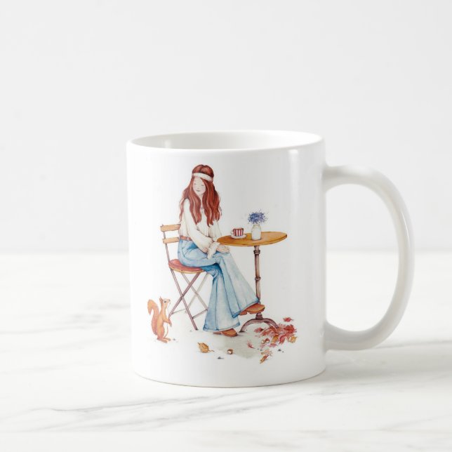 Caneca De Café Autumn Whimsy – Girl, Coffee & Curious Squirrel Mu (Direita)