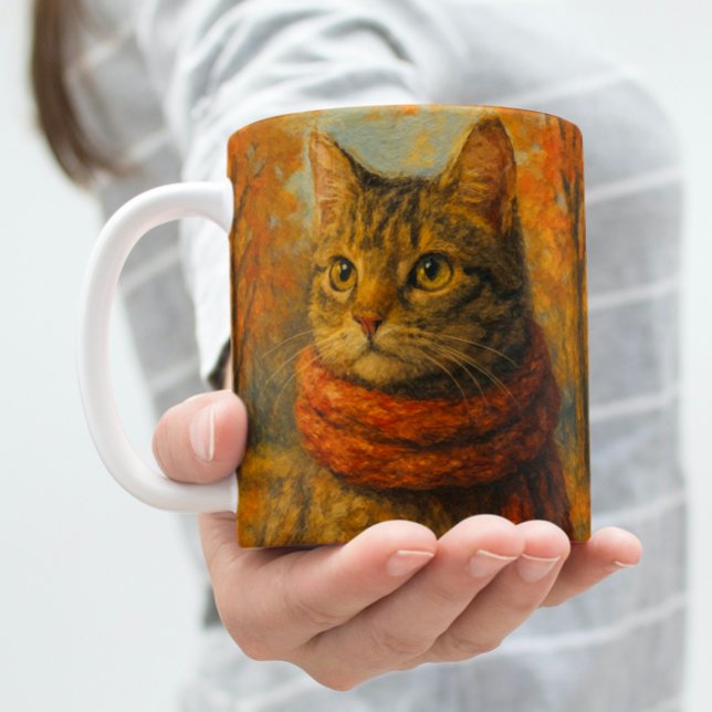 Caneca De Café Autumn Whiskers A Cozy Cat in Fall Breeze (Criador carregado)