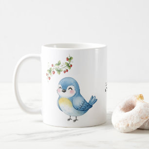 Caneca De Café Ave azul-branca-sorridente com morango