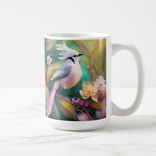 Caneca De Café Ave de Fantasia Jay com Crista Branca e Cauda Rosa