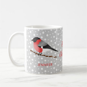 Caneca De Café Ave-De-Natal Bela Eurasian Bullfinch E Nome
