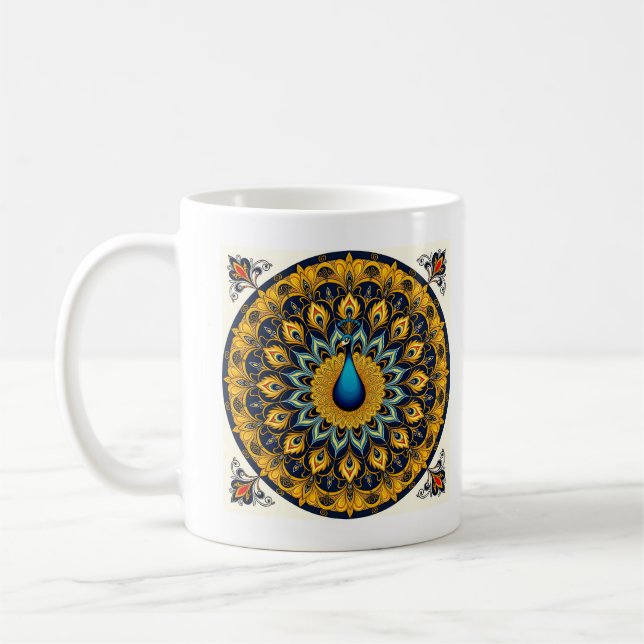 Caneca De Café Ave de pavão decorativo sobre branco (Esquerda)