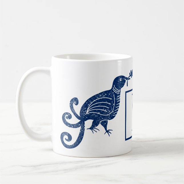 Caneca De Café Ave do monograma azul do paraíso (Esquerda)