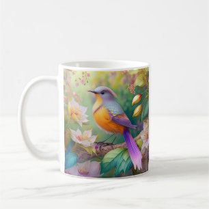 Caneca De Café Ave Fantasia com Cabeça de Lavanda e Peito Laranja
