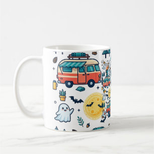 Caneca De Café Aventura de camping de Halloween sob a luz da lua 