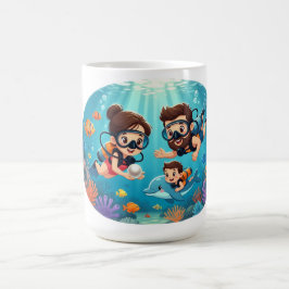 Caneca De Café Aventura de Mergulho Familiar com Equipamento Autô